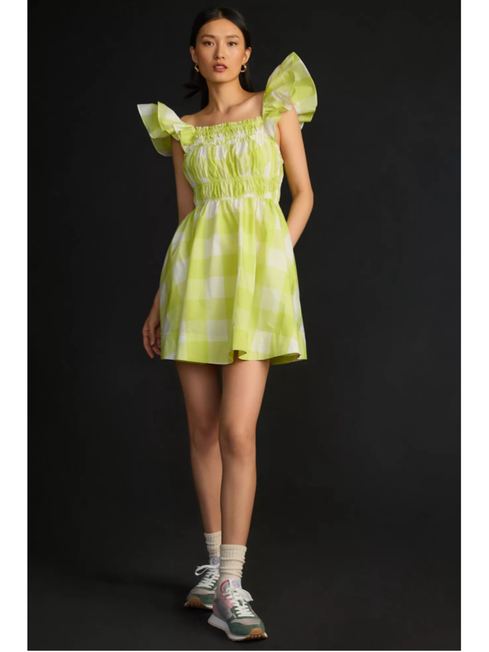 NWT Anthropologie Maeve Gingham Flutter Sleeve Mini Dress XL